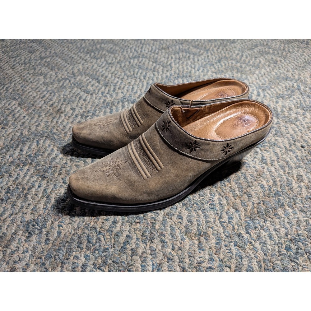 Ariat Womens Brown Leather Western Mules Clogs Floral Embroidered Style 13329 6B